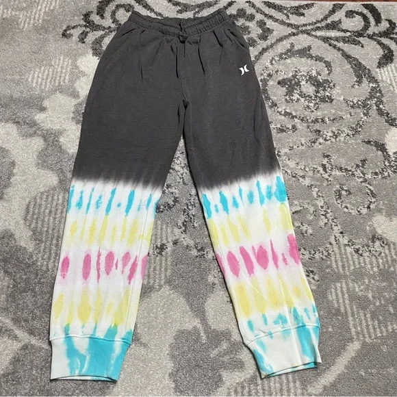 Girls Hurley Dark Charcoal Grey Tie Dye Jogger Sweatpants - Picture 2 of 6